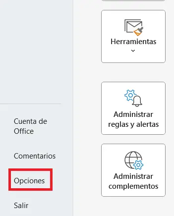 Imagen: Microsoft Outlook: pestaña “Archivo”