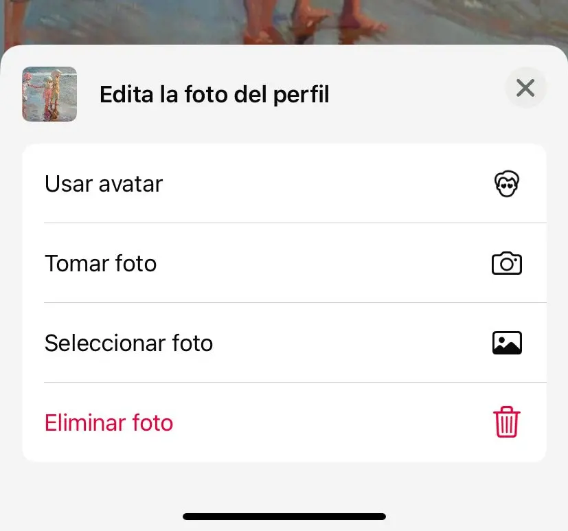 Imagen: Captura de pantalla de la configuración de WhatsApp “Edita la foto de perfil” en iOS