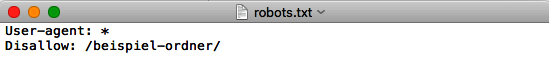 Captura de pantalla de un archivo robots.txt en el que se bloquea el acceso a una carpeta específica