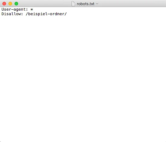 Imagen: Captura de pantalla de un archivo robots.txt en el que se bloquea el acceso a una carpeta específica