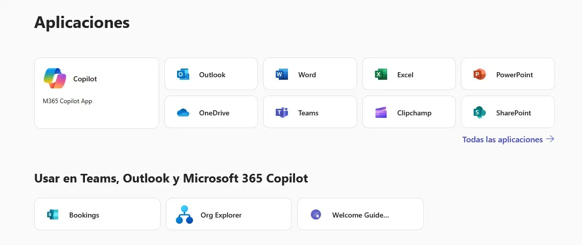 Imagen: Acceso rápido a las aplicaciones de Microsoft 365