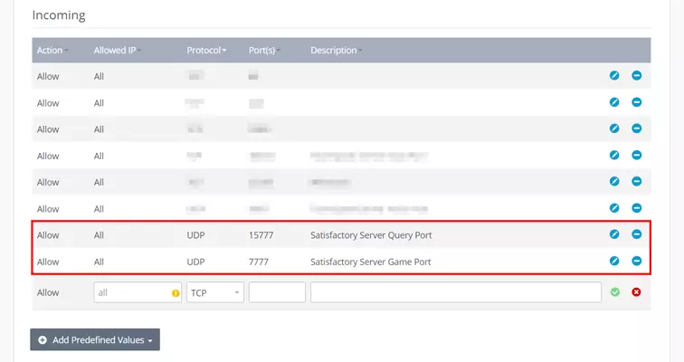 Imagen: Satisfactory server: activar puertos en el Cloud Panel de IONOS
