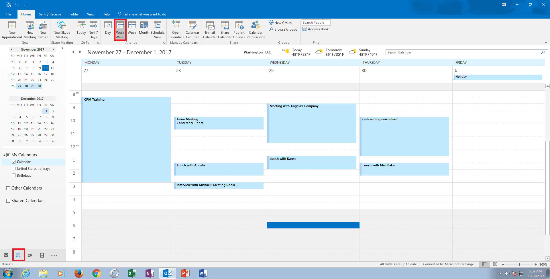 Microsoft Outlook: vista de calendario